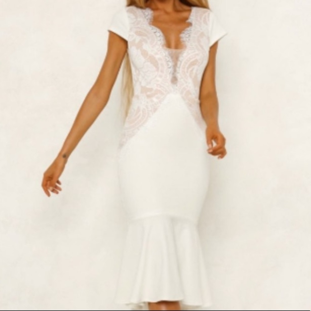 White midi lace dress bridal shower wedd